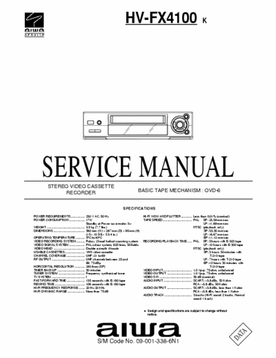 Aiwa HV-FX3800 Service Manual-Mecanhic Aiwa VCR Hv-FX3800